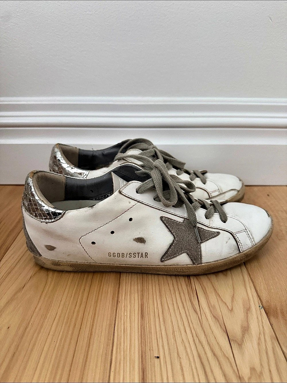 Golden Goose Super-Star Sneakers Gray, White & Silver Size 38
